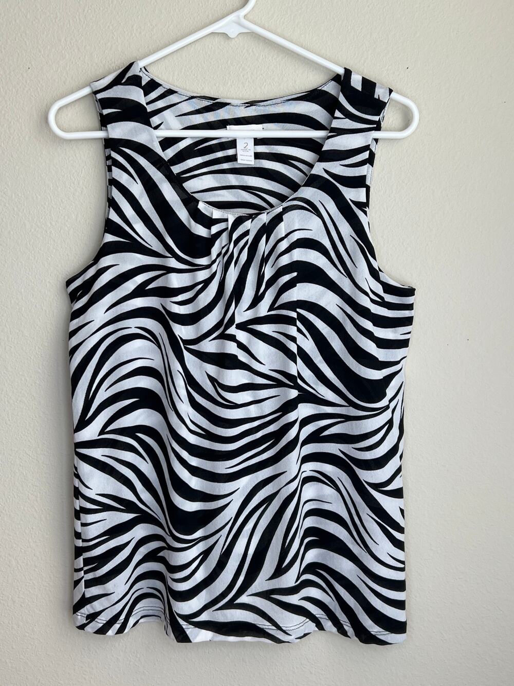 Chico's Black White Zebra Print Sleeveless Knit Mesh Tank Top Size 1 US 8/10